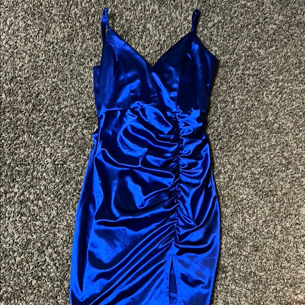 Honey and Rosie Blue Ruched Bodycon Mini Dress